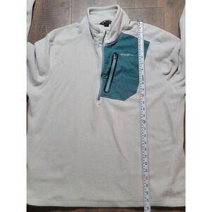Eddie Bauer Mens XL Fleece Pullover‎ Sweater Teal Pocket Quarter Zip Long Sleeve